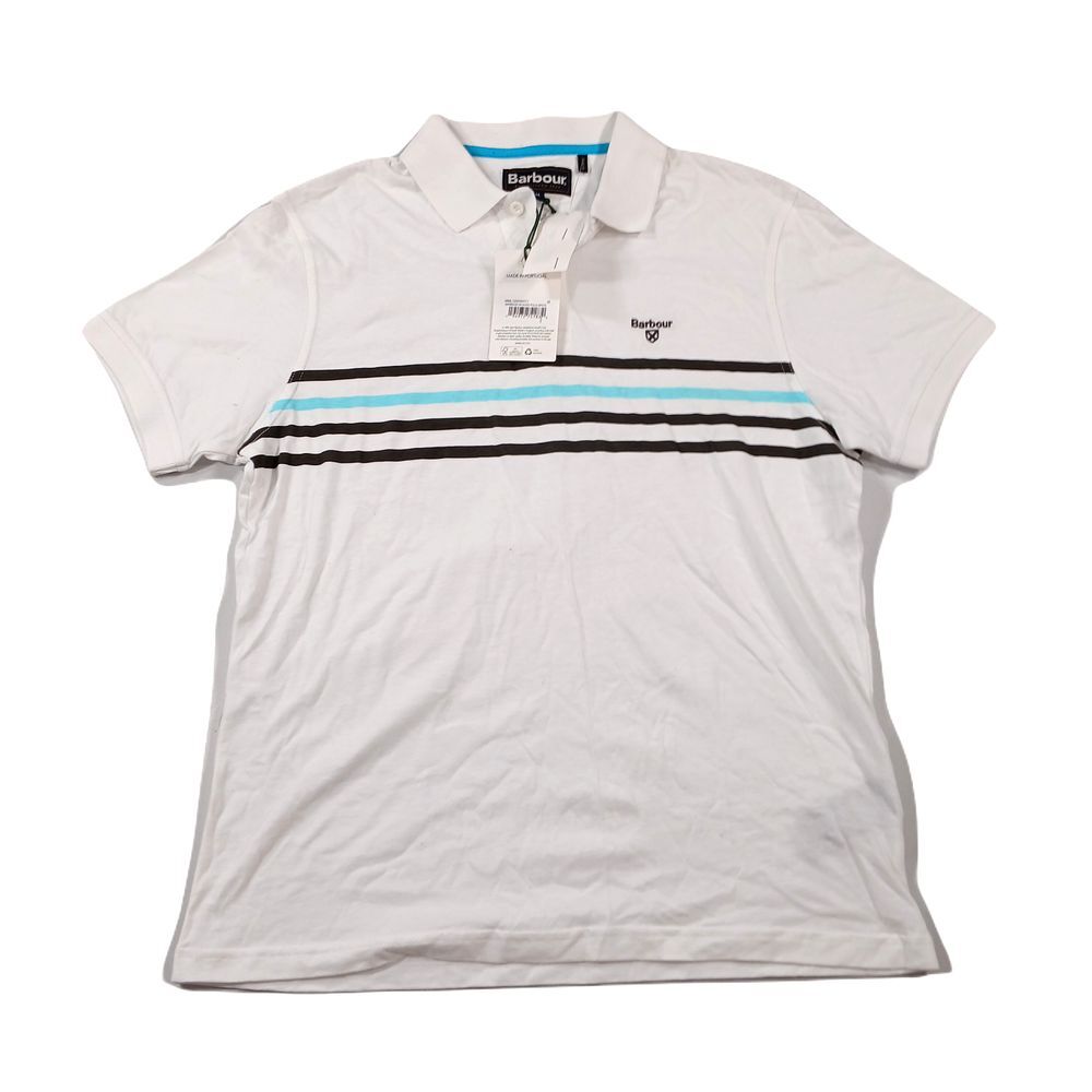 Barbour Silsden Polo Shirt Mens‎ Medium White Stripe $80 NEW